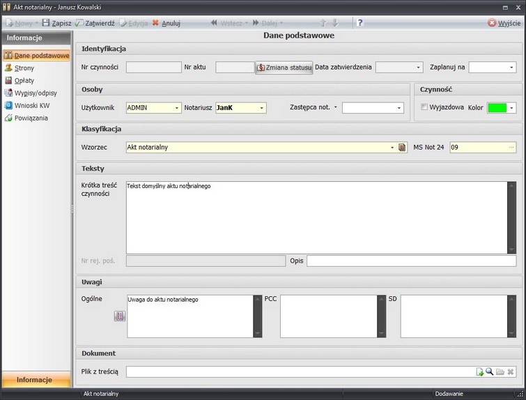 Wprowadzanie aktów notarialnych