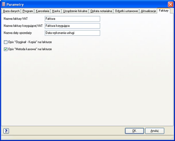 ParametryFaktury